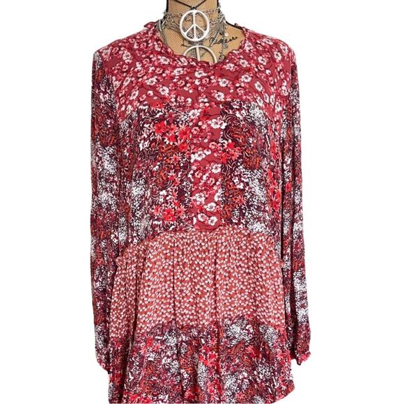 ANTHROPOLOGIE Esther Tiered Tunic RED floral print SIZE XL - Picture 4 of 16